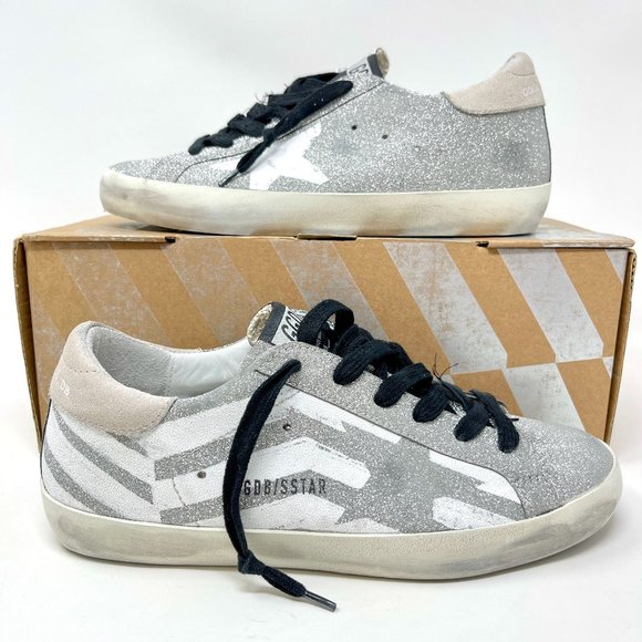 Golden Goose Sneakers Superstar Glitter Flag Suede Size 37 US 7 - Picture 2 of 9